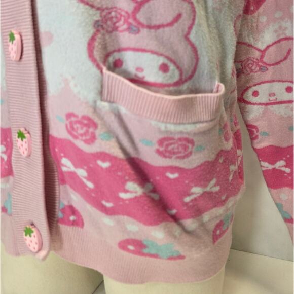 Box Lunch Sanrio My Melody Pink Strawberry Cardigan Sweater Size Small Hot Topic - Picture 3 of 12
